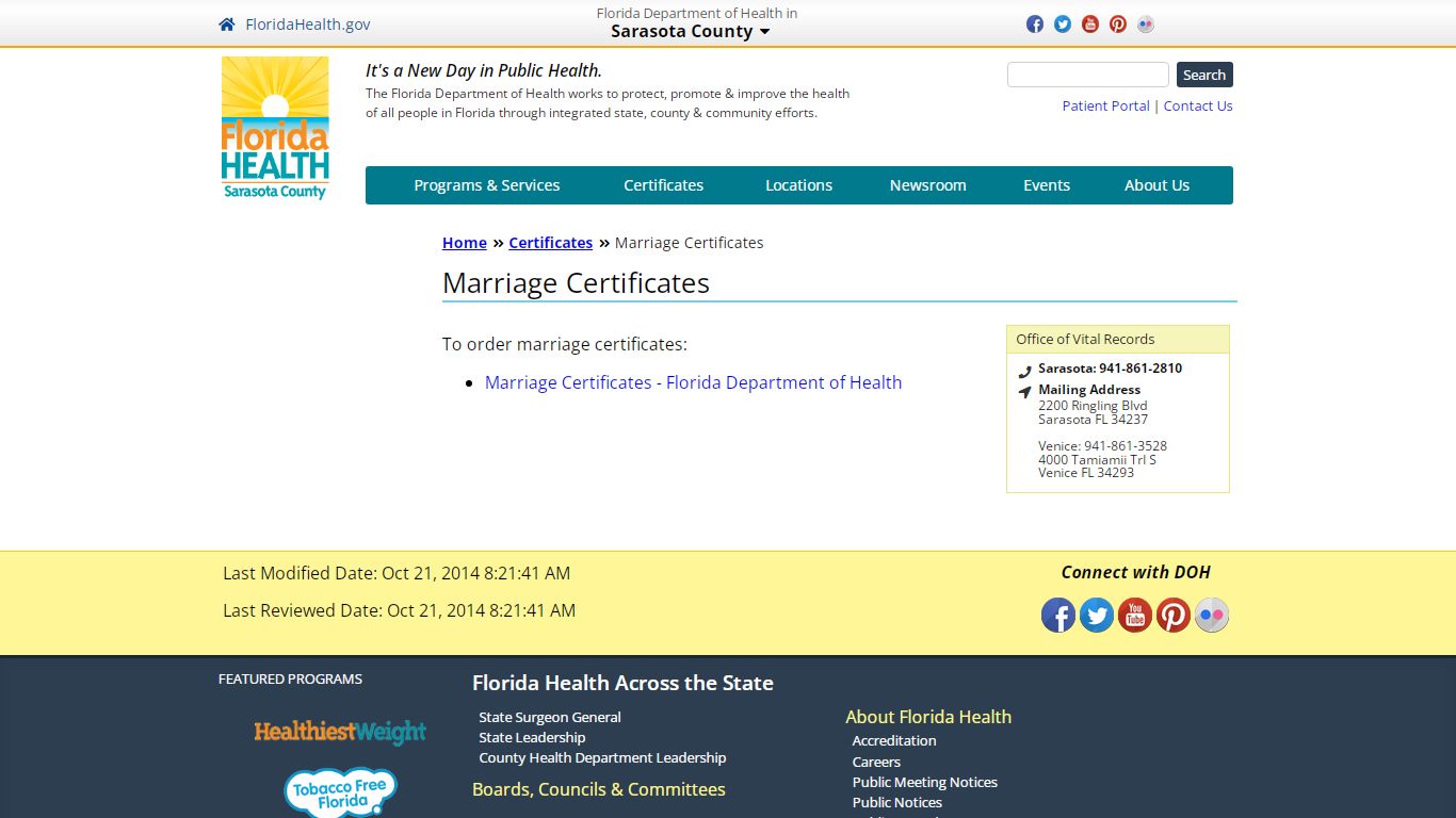 Marriage Certificates | Florida Department of Health in ...