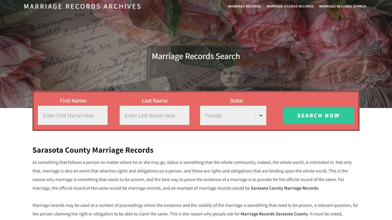 Sarasota County Marriage Records | Enter Name and Search