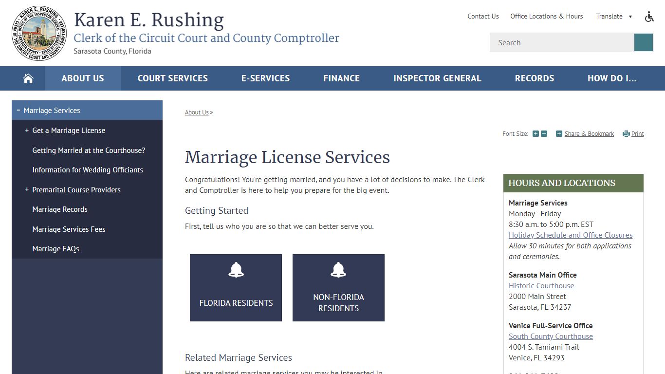 Marriage License Services | Sarasota Clerk and Comptroller