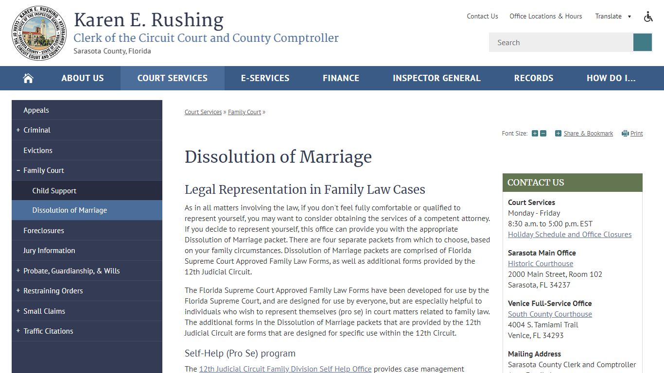 Dissolution of Marriage | Sarasota Clerk and Comptroller